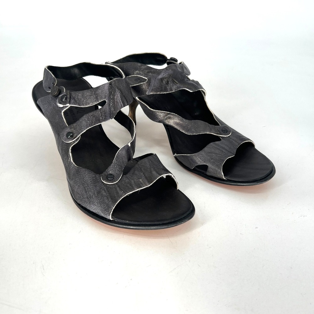 CYDWOQ Blast Heels Womens 39/ 9 Gray Silver Leather Strappy Sandal